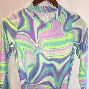 Multicolor Swirl Girl's Rushguard Swim Suit Set - New with Tags